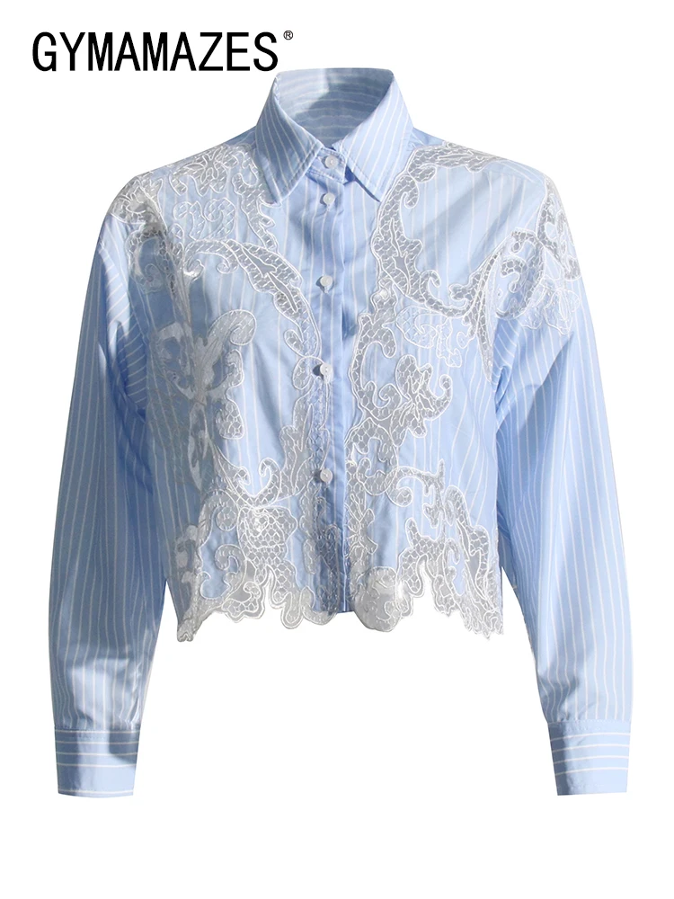 GYMAMAZES Colorblock Patchwork Lace Striped Blouse For Women Lapel Long Sleeve Spliced Single Breasted Chic Shirt Female Fashion
GYMAMAZES Colorblock Patchwork Lace Striped Blouse For Women Lapel Long Sleeve Spliced Single Breasted Chic Shirt Female Fashion