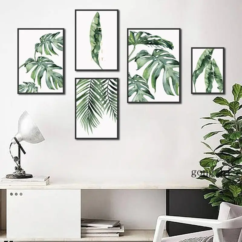 

Scandinavian Tropical Plants Poster Green Leaves Wall Art Canvas Paintings Modern Decorative Picture for Living Room Home Decor