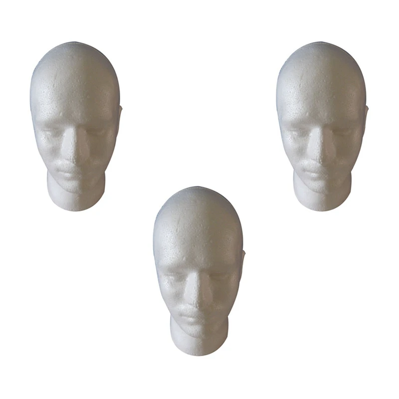 

3X Male Wig Display Cosmetology Mannequin Head Stand Model Foam White