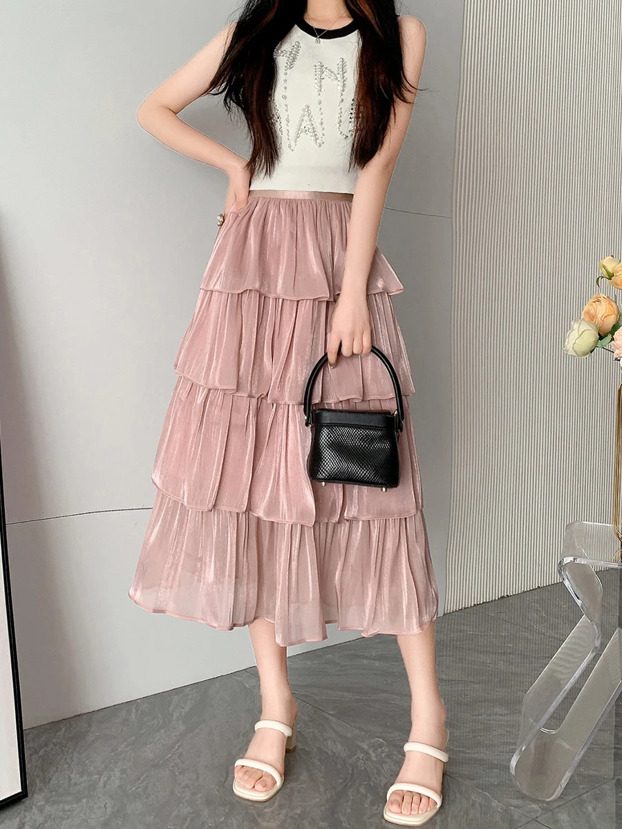 Women Long Skirt, High Street Draped Flowy Skirt Elegant 4-layer A-line Solid Flowy Summer Ladies Skirt for Casual Daily
Women Long Skirt, High Street Draped Flowy Skirt Elegant 4-layer A-line Solid Flowy Summer Ladies Skirt for Casual Daily