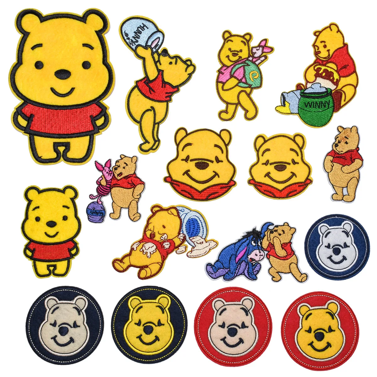 

Wholesale 16Pcs Cartoon Cute Bear Winnie the Pooh Patch For DIY Sew on Child Clothe Ironing Patches Jeans Embroidered Applique