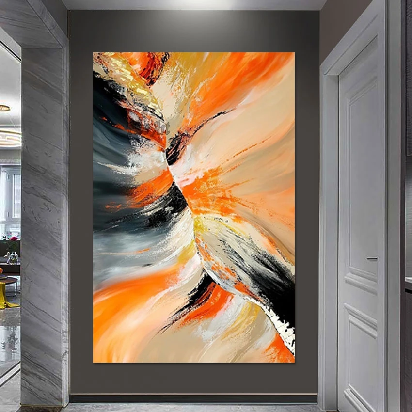 

Cheap African Art Orange Black Acrylic Abstract Modern Wall Paintings Canvas Picture Frameless Large Living Room Decoration