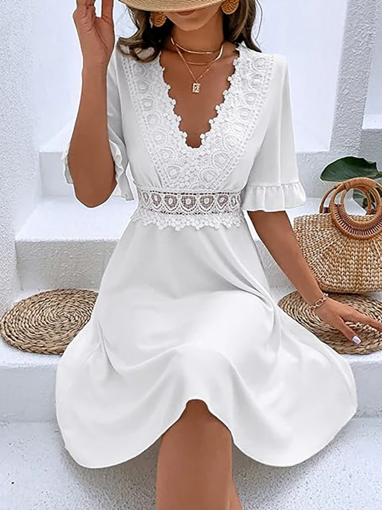 Mugen Plus Size Dress Lace V-Neck 2024 Women‘s Clothing For Summer Loose Solid Color Ruffle Sleeves Plus Size Casual Dresses
Mugen Plus Size Dress Lace V-Neck 2024 Women‘s Clothing For Summer Loose Solid Color Ruffle Sleeves Plus Size Casual Dresses