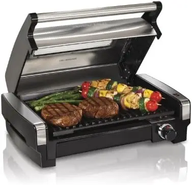 

Searing Grill with Viewing Window & Adjustable Temperature Control to 450F, 118 sq. in. Surface Serves 6, Removable Nonstick Dtf