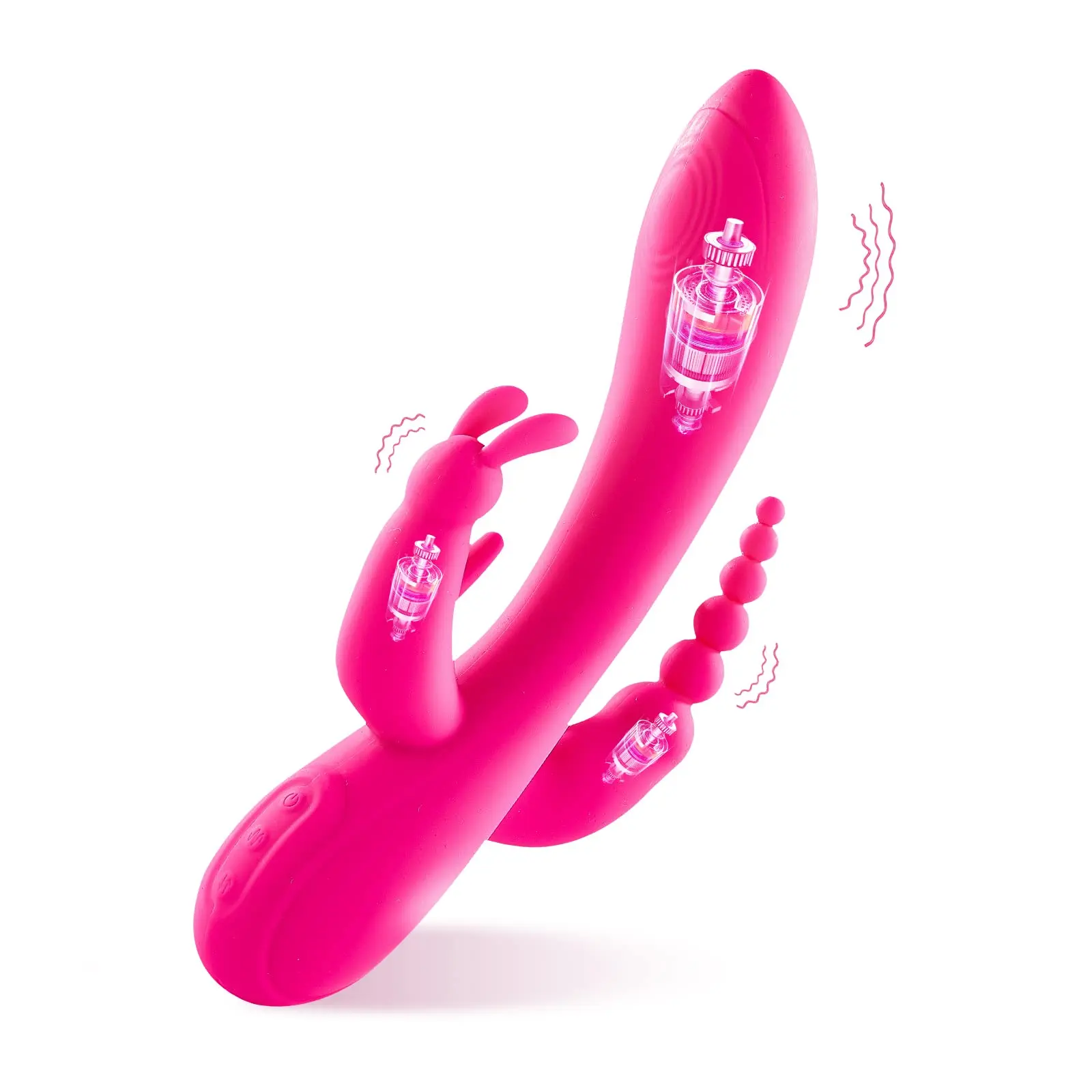 

Triple Stimulation Rabbit Vibrator For Women- Clitoral, G-Spot And Anal Play- 12 Vibration Modes- 3-in-1 Dildo Massager With