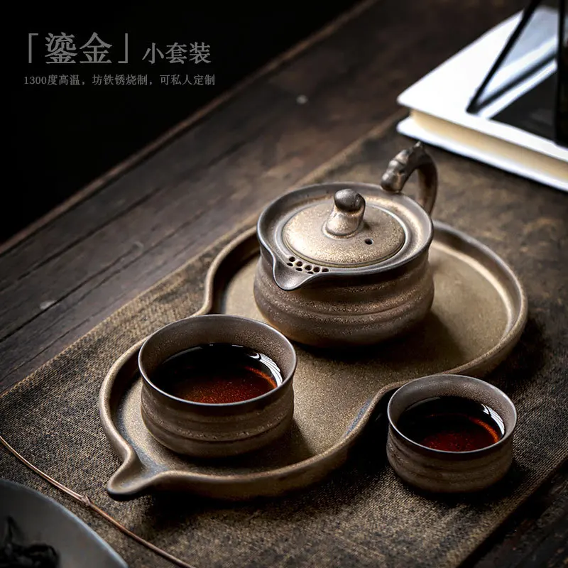 

Jianying Retro Kung Fu Tea Teaware Simple One Pot Two Cups Teapot Teacup Tea Tray Complete Set of Household 2 People Tea Set