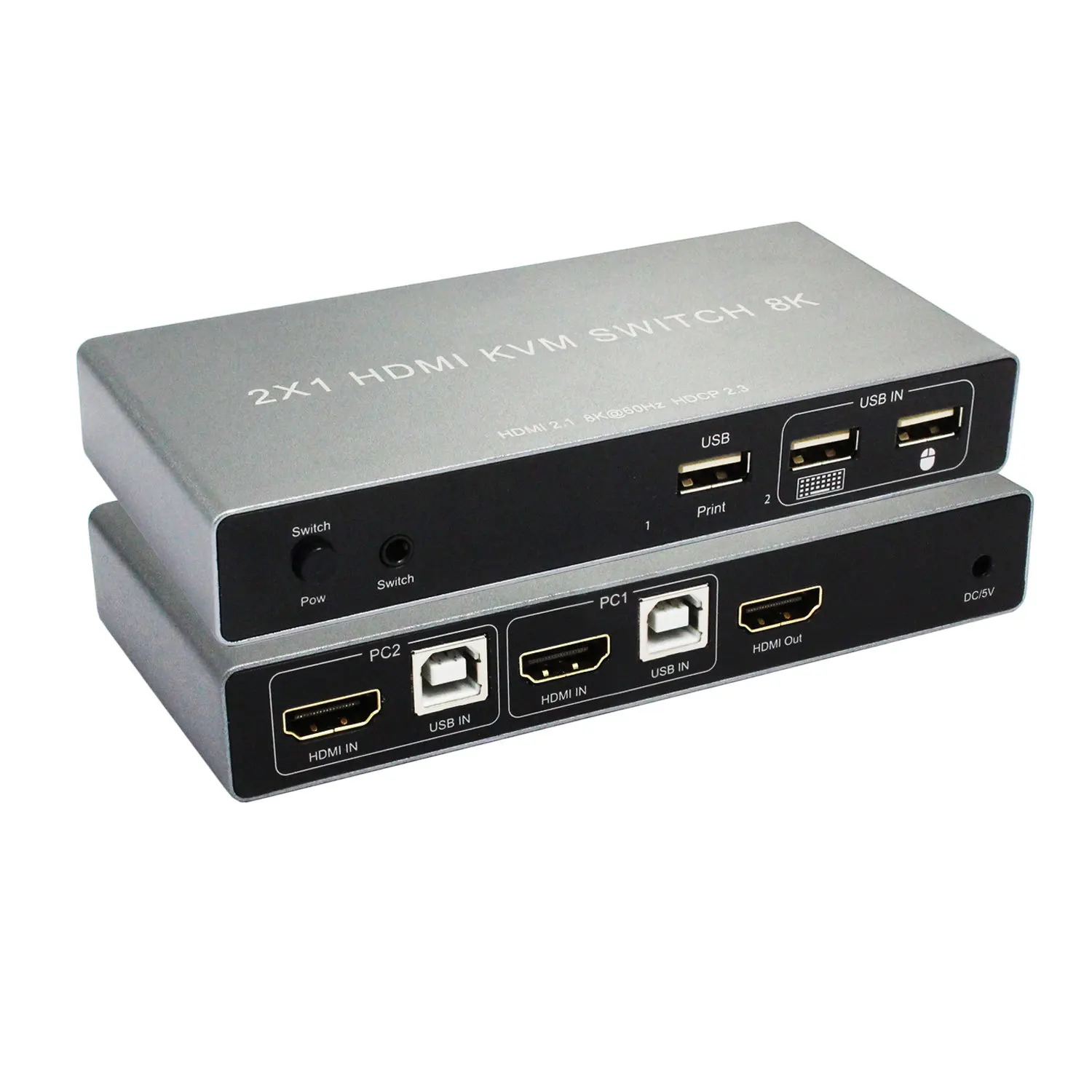 

8K 60Hz HDMI KVM Switch 2x1 4K 120Hz HDMI USB KVM Switcher Selector 2 in 1 out HDR HDCP2.3 for 2 PC Share Mouse Keyboard Monitor