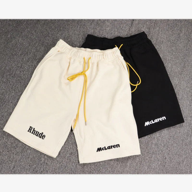 

Black Apricot Trendy Mens Female Same RHUDE Good quality Shorts Summer High Street Letters Embroidery Loose Athletic Five Pants