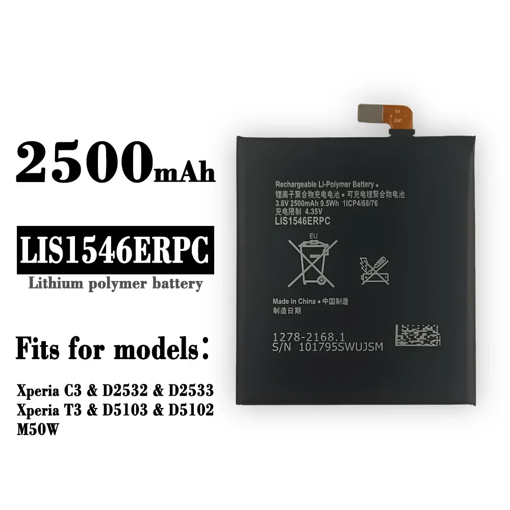 

Высококачественный сменный аккумулятор LIS1546ERPC для SONY C3 D2532 D2533 S55T U D2502 T3 D5103 D5102 M50W, батареи для телефона