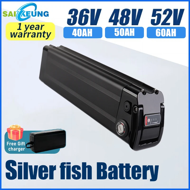 

36 52V 60V 72V 48V SilverFish Electric Bike Lithium Battery 20ah 50ah 60ah 13s5p Akku Accu De Litio 48v 30AH 2000w 3000w Bateria