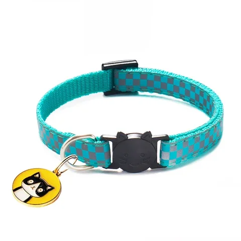 

12 Colors Cats Pendants Pet Collars Outdoor Accessories Grid Adjustable Nylon Buckles Check Reflective Pets Collar Cat Pattern