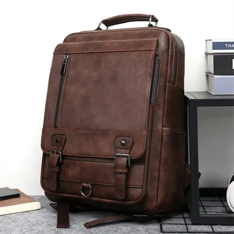 

Винтажный кожаный рюкзак для мужчин, вместительные мужские дорожные ранцы, повседневные школьные портфели для делового ноутбука и компьютера