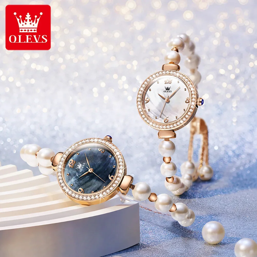 

OLEVS 9968 Quartz Watch for Women Top Brand Luxury Pearl Bracelet Wristwatches Waterproof Diamond Womens Watches Montre Femme