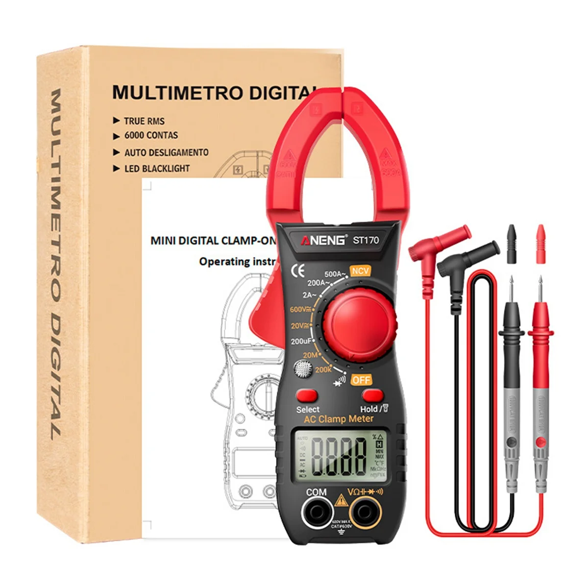 ANENG ST170 Clamp Meter Digital Multimeter 500A AC Current AC/DC Voltage Tester Capacitance NCV Ohm Diode Tester(Red)
ANENG ST170 Clamp Meter Digital Multimeter 500A AC Current AC/DC Voltage Tester Capacitance NCV Ohm Diode Tester(Red)