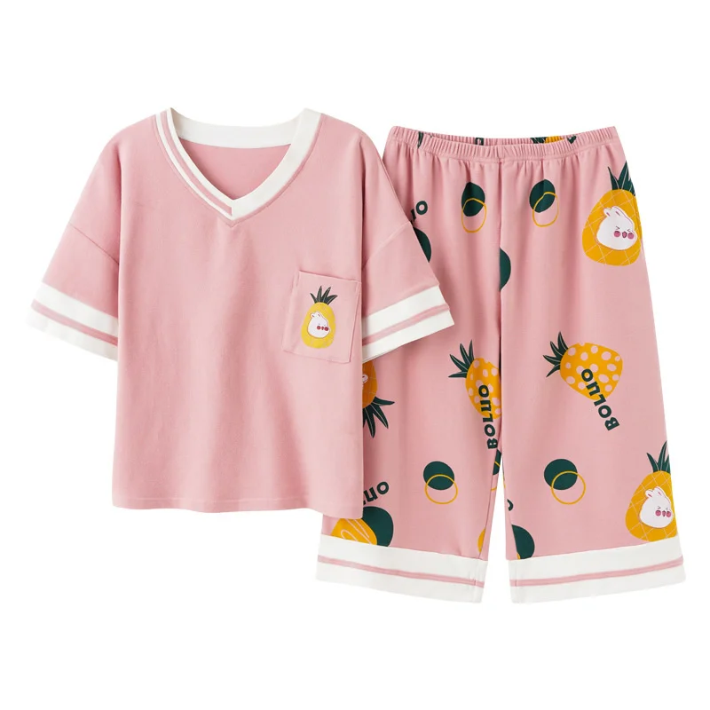 pajamas women's summer short sleeved capris sweet and lovely cartoon cotton loose large size home clothes can be worn outside
pajamas women's summer short sleeved capris sweet and lovely cartoon cotton loose large size home clothes can be worn outside