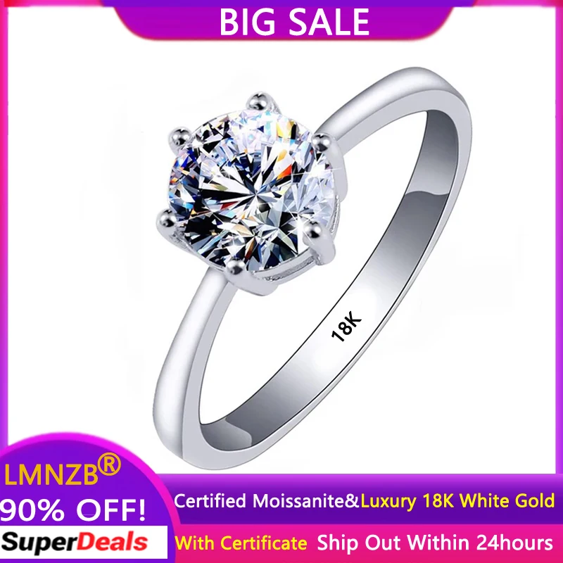 

Luxury 18K White Gold Rings Women's Eternity Wedding Band Round D Color VVS 1 Carat Moissanite Diamond Rings Fine Jewelry Gift