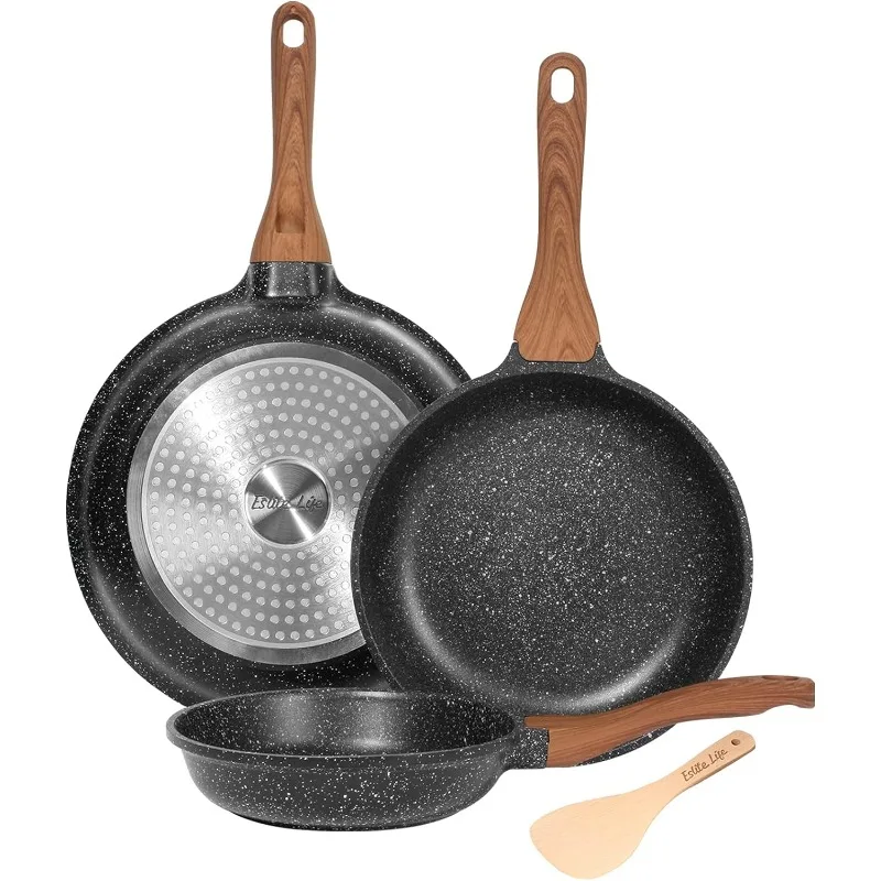 ESLITE LIFE Frying Pan Set Nonstick Skillet Set Egg Omelette Pans, Granite Coating Cookware Compatible with All Stovetops
ESLITE LIFE Frying Pan Set Nonstick Skillet Set Egg Omelette Pans, Granite Coating Cookware Compatible with All Stovetops