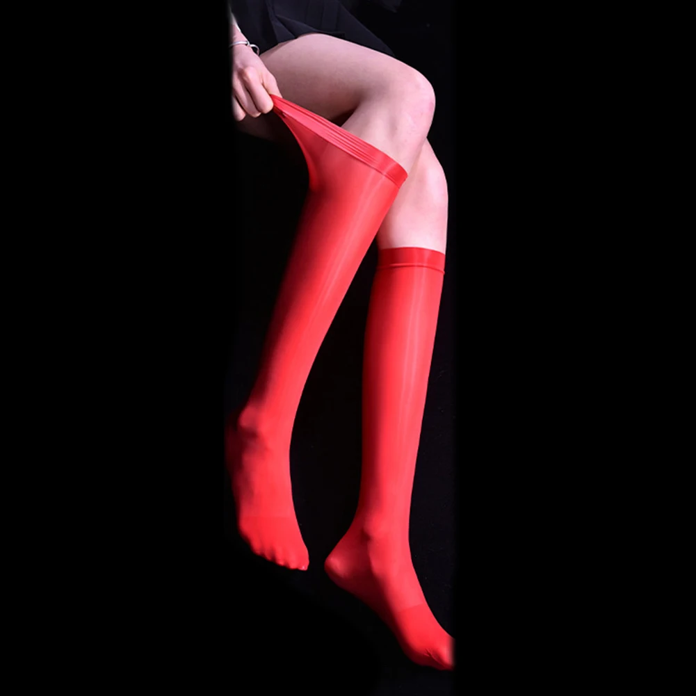 

1 Pair Men Women 8D Oil Shiny Silky Knee High Stockings Solid Color Socks Transparent Sheer Stockings Unisex Calf Socks