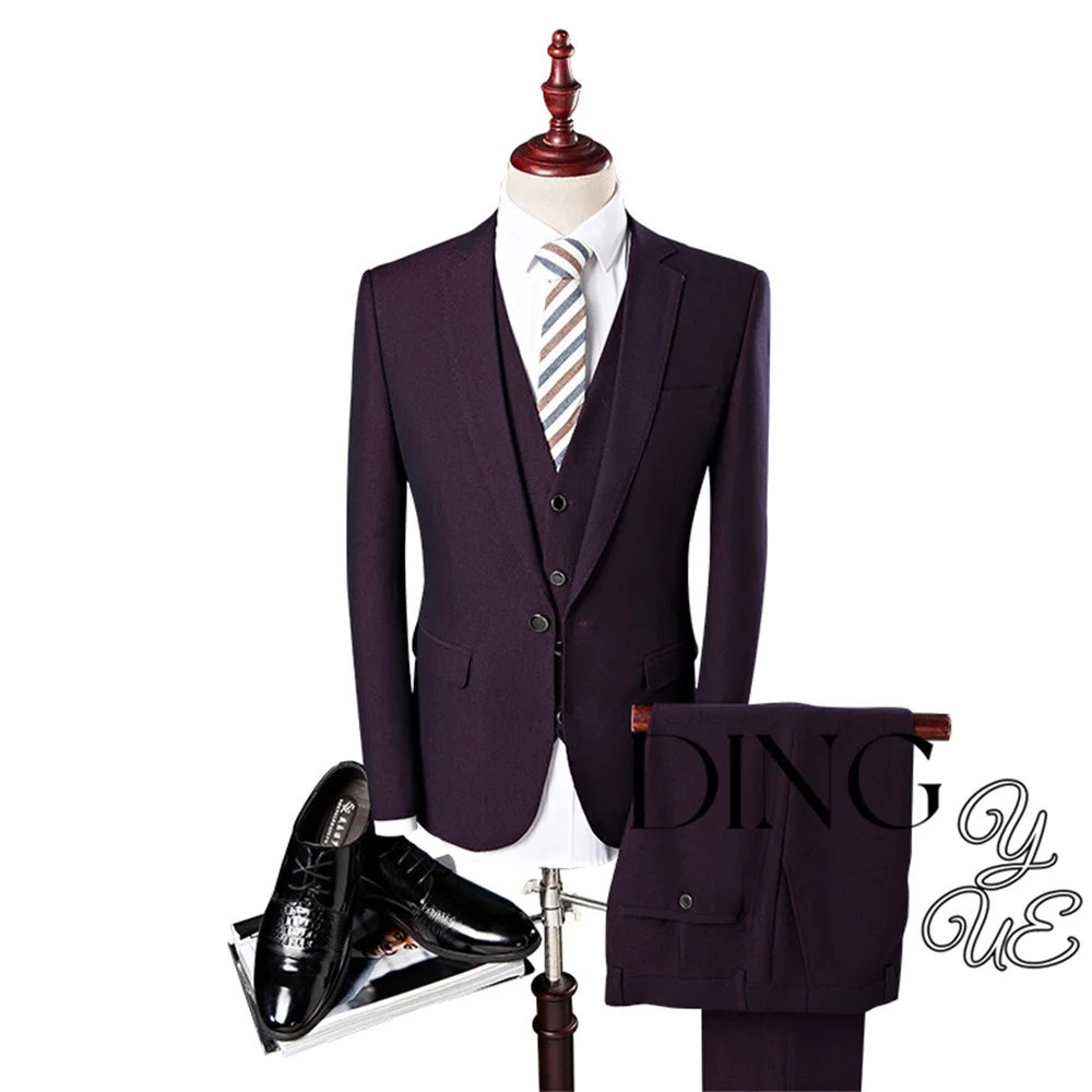 

Blazer Vest Pants Luxury High-end Brand Boutique Plaid Casual Business Suit 3 Pcs Set Groom Wedding Party Dress Jacket