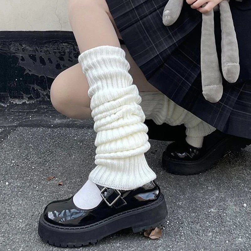

65cm Leg Warmers Women Lolita JK Knitted Winter Warm Long Socks Cosplay Gothic Fluffy Crochet Over Knee Boot Cuffs Stockings