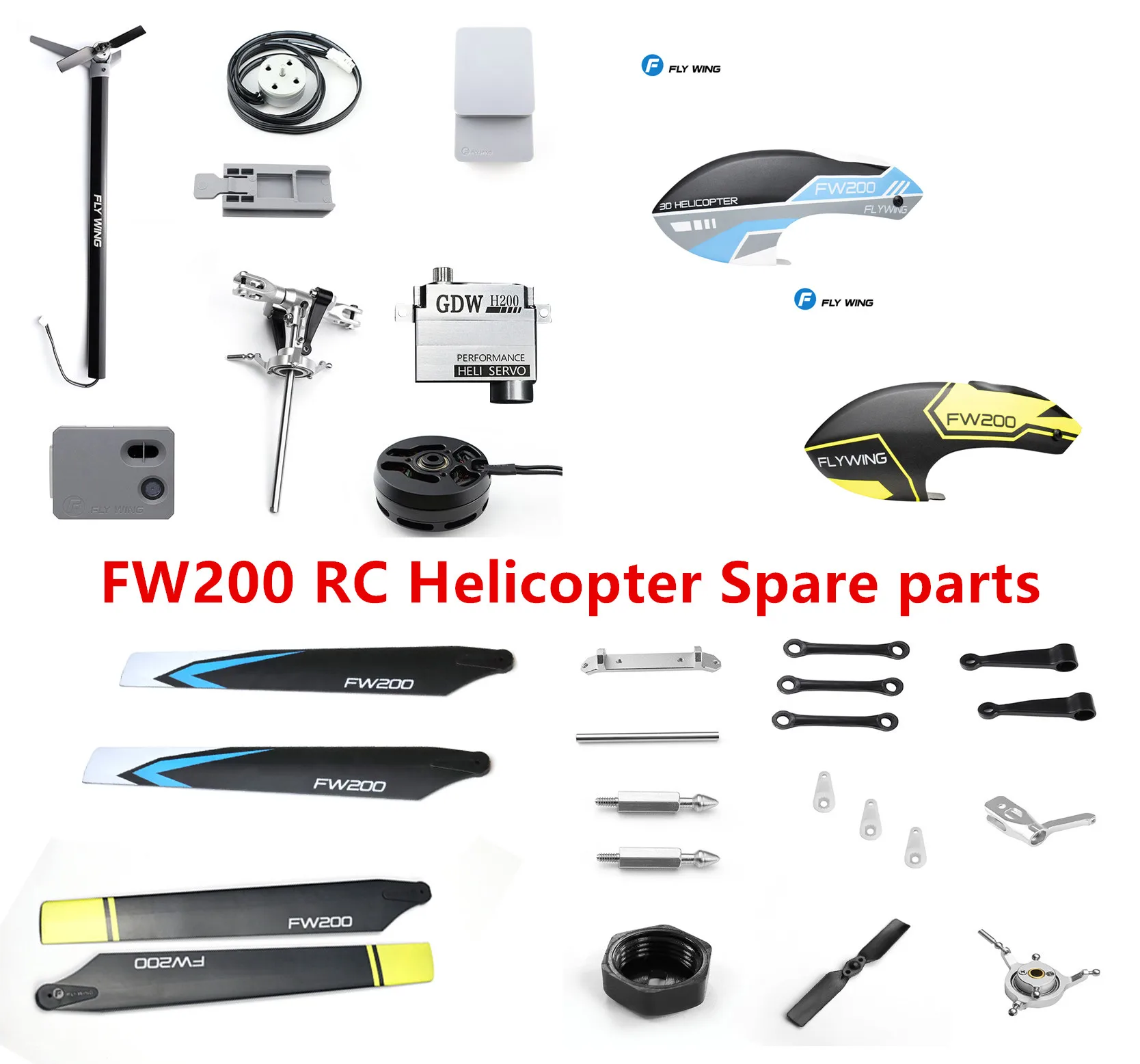 FLYWING FW200 Запчасти для радиоуправляемого вертолета моторчик с пропеллером servo ESC Hood