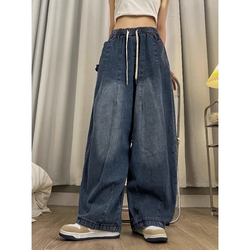 

Синие женские джинсы, уличная одежда, модные американские широкие джинсы Y2K с высокой талией, женские брюки в стиле хип-хоп, мешковатые джинсовые брюки большого размера