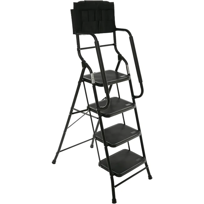 

4-ступенчатая лестница с поручнями вместимостью 500 фунтов, ступенчатый стул, Складные портативные лестницы для дома, кухни, стальная рама