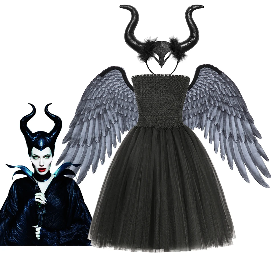 

Halloween Dresses for Girls Maleficent Witch Cosplay Girl Costume Kids Princess Dress Carnival Party Evil Queen Girls Tutu Dress