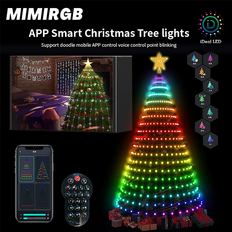 

LED Christmas Tree Light String APP Point-controlled Atmosphere Decorative Lights Can Edit Music Rhythm with Text