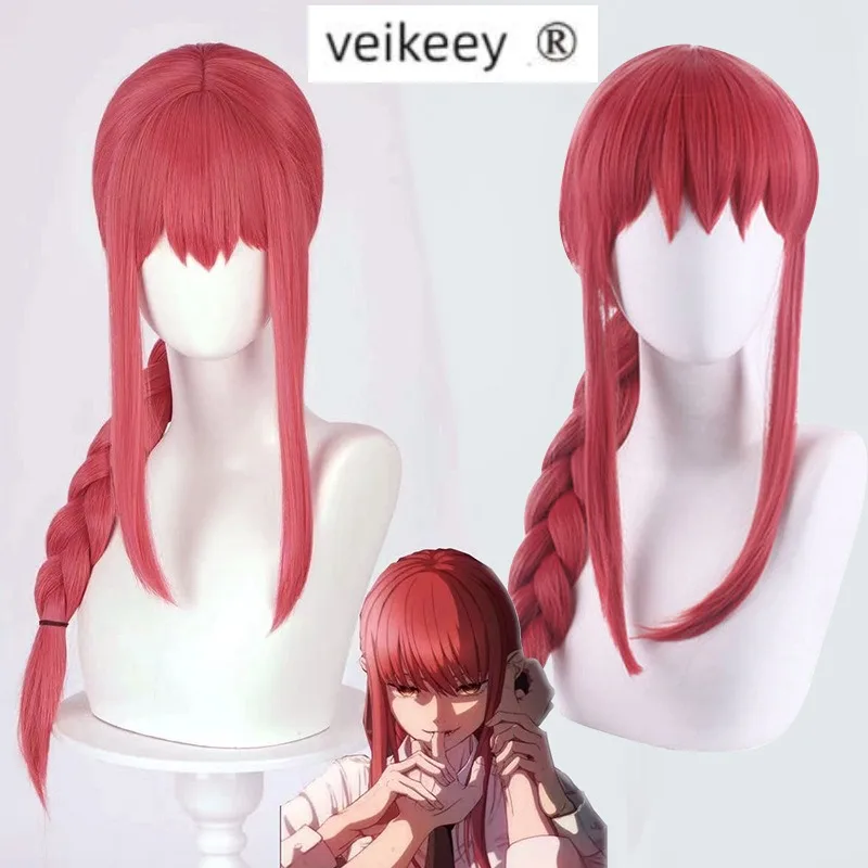 

High Quality Anime Chainsaw Man Makima Cosplay Wig Long Rose Red Heat Resistant Synthetic Hair Halloween Role Play Wigs + WigCap