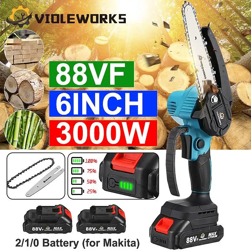 VIOLEWORKS 6 Inch Electric Chainsaw Cordless Chain Saw With Battery Wood Cutting Garden Pruning Saw Tools For Makita 18v
VIOLEWORKS 6 Inch Electric Chainsaw Cordless Chain Saw With Battery Wood Cutting Garden Pruning Saw Tools For Makita 18v