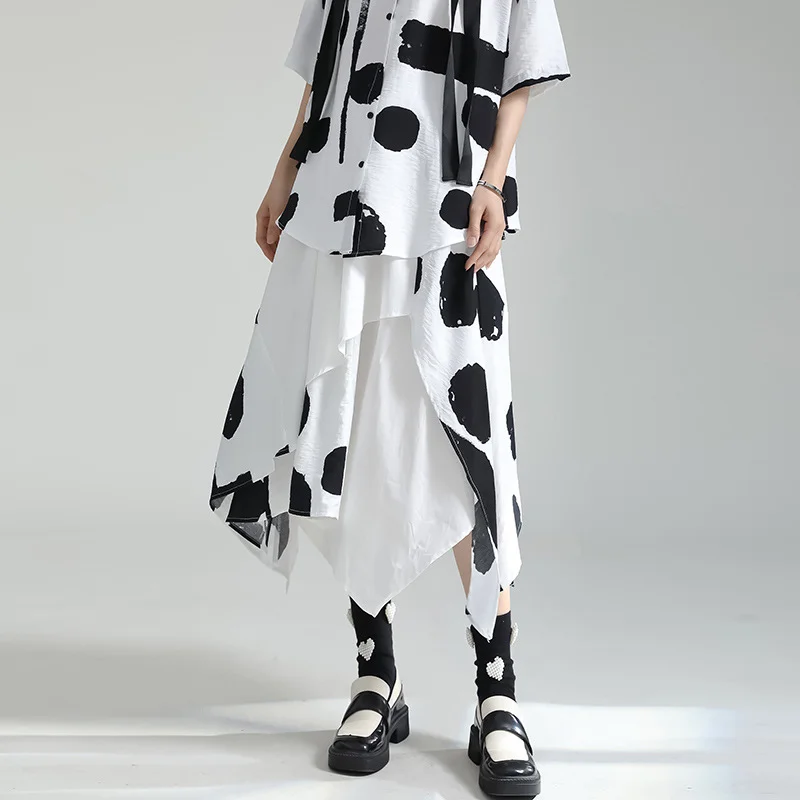 White Irregular Dot Skirts Summer Women Color Contrast Layered Elastic Waist Skort Midi Length A-line Skirt Street Hipster Black
White Irregular Dot Skirts Summer Women Color Contrast Layered Elastic Waist Skort Midi Length A-line Skirt Street Hipster Black