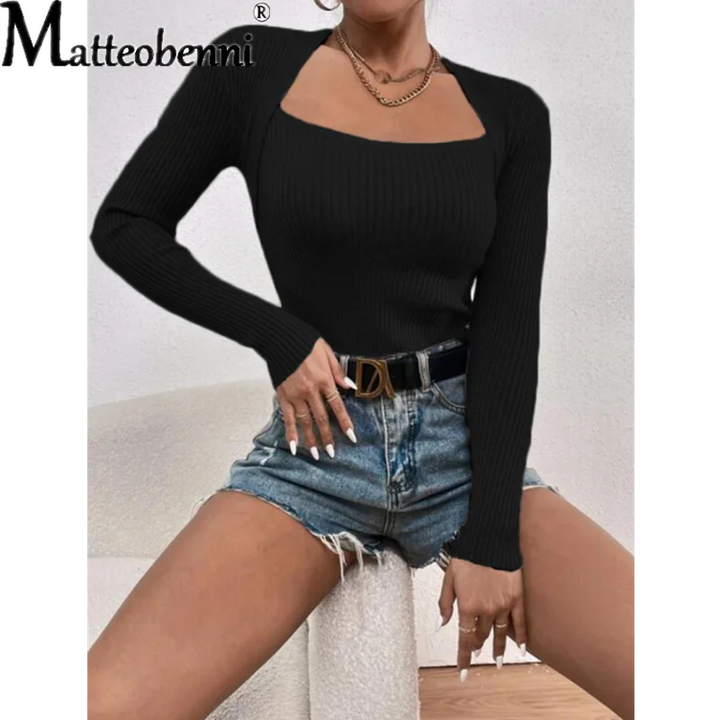 Women's Slim Fit Knitted Sweater Fashion Commuter Square Neck Pullover Long Sleeve Bottoming Shirt Jumper Female Casual Tops New
Women's Slim Fit Knitted Sweater Fashion Commuter Square Neck Pullover Long Sleeve Bottoming Shirt Jumper Female Casual Tops New