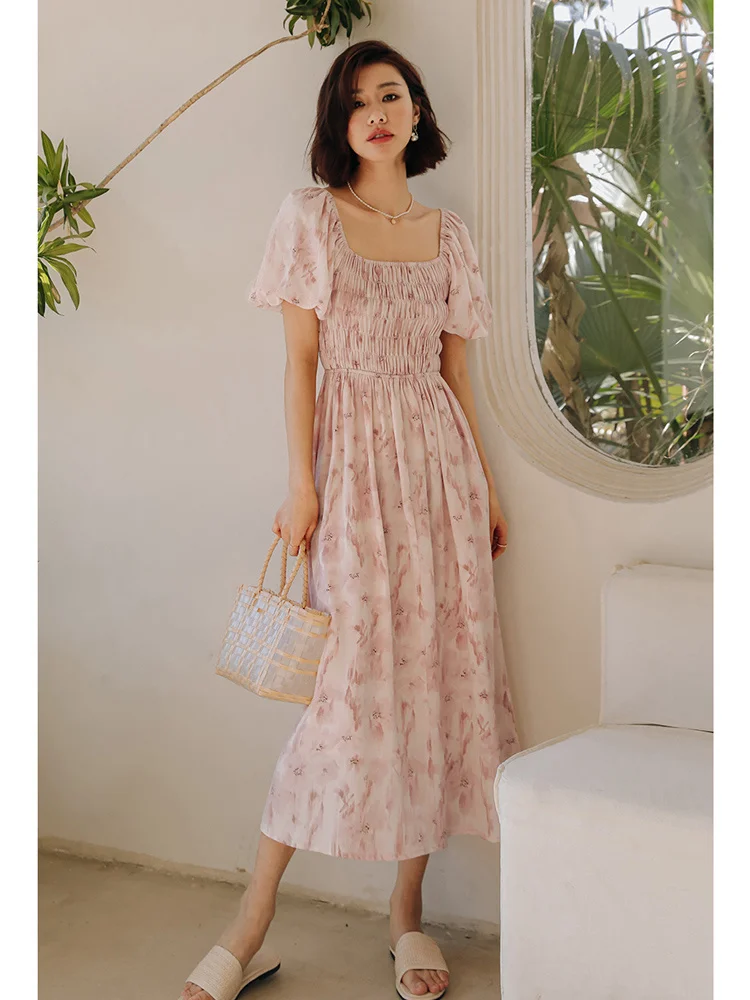 Pink Fragmented Flower Dress Shows Thin Tea Break French Long Dress Women's Summer New Style Elegant Feeling Waist Closing
Pink Fragmented Flower Dress Shows Thin Tea Break French Long Dress Women's Summer New Style Elegant Feeling Waist Closing