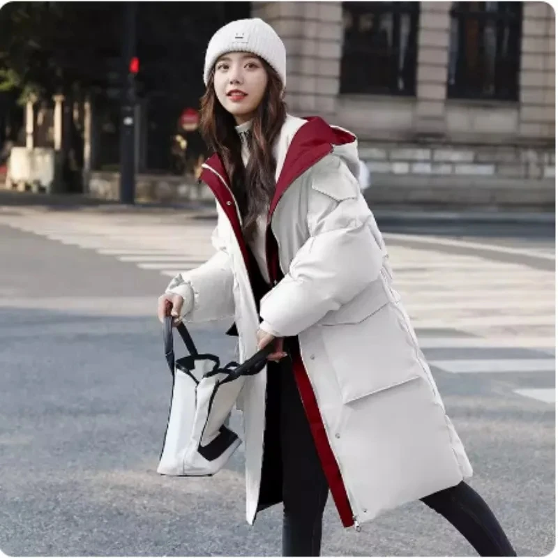 

2024 Winter New Down Cotton-padded Jacket Women's Overcoat Mid-Length Korean Loose Cotton Jacket Hooded Thicke Warm Parker Coat