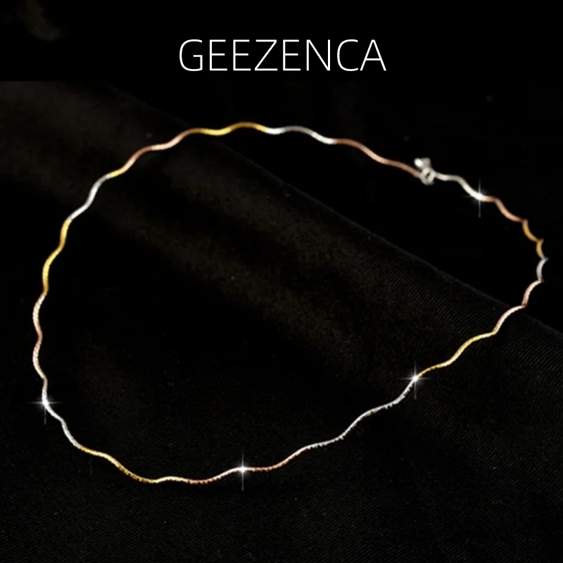 Italian Shinny 925 Silver Three Color Women's Choker Necklace Versatile Plain Wave Chain Clavicle Necklace Sparkling Torques
Italian Shinny 925 Silver Three Color Women's Choker Necklace Versatile Plain Wave Chain Clavicle Necklace Sparkling Torques