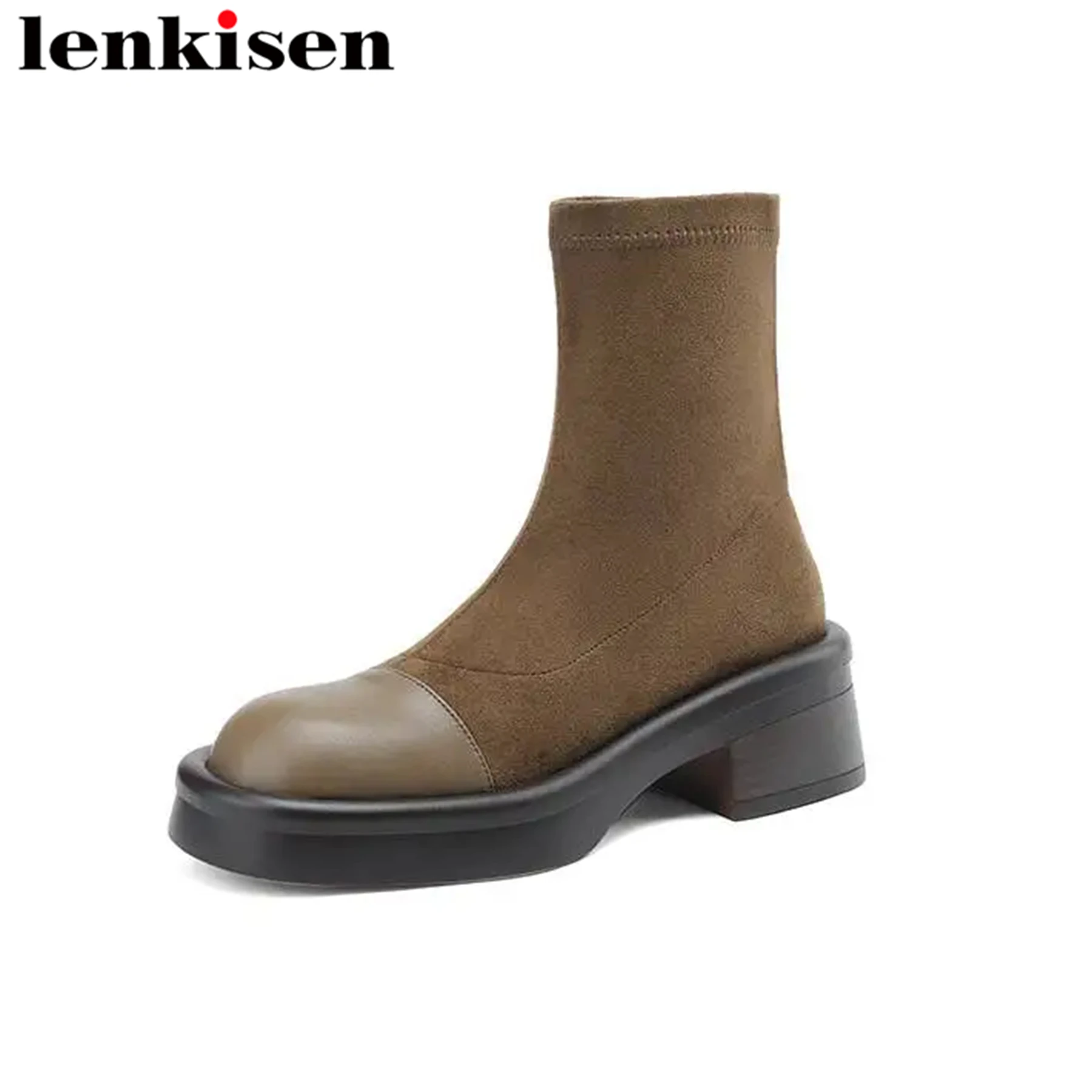 Lenkisen New Arrivals Big Size Cow Leather Round Toe Thick Heels Winter Stretch Boots Concise Platform Slip On Dress Ankle Boots
Lenkisen New Arrivals Big Size Cow Leather Round Toe Thick Heels Winter Stretch Boots Concise Platform Slip On Dress Ankle Boots