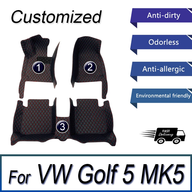 

Кожаные автомобильные коврики на заказ для VW Volkswagen Golf 5 MK5 2004 2005 2006 2007, коврики, коврики, подкладки для ног, аксессуары