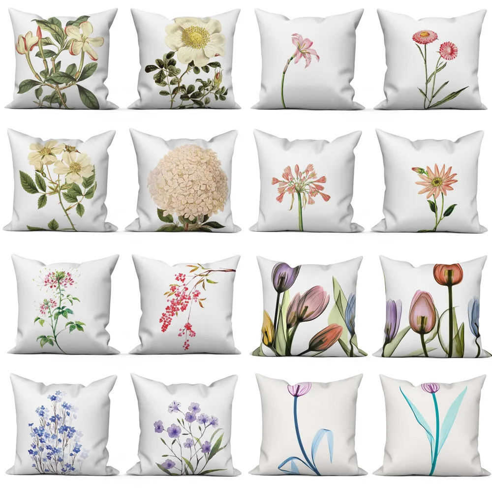 

Flower Plant Cushion Cover White Polyester Throw Pillow Case Home Decor Sofa Decorative Pillowcase 40x40 45x45 50x50cm