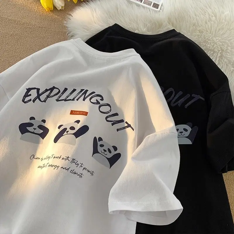 Cotton Hong Kong Style Minimalist Panda Printed Short Sleeved T-shirt for Men and Women Ins Summer Half Sleeved Couple Loose Top
Cotton Hong Kong Style Minimalist Panda Printed Short Sleeved T-shirt for Men and Women Ins Summer Half Sleeved Couple Loose Top