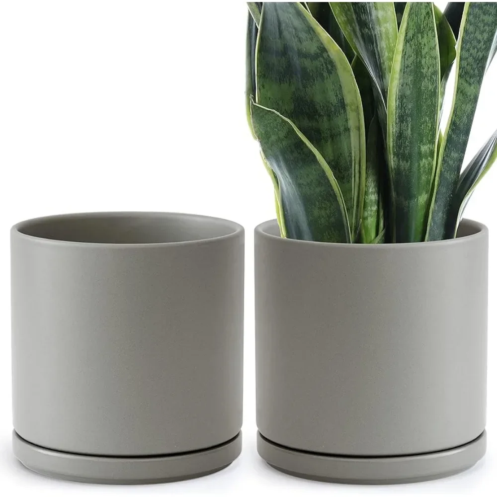 

Flower Pot Dev Set of 2 Plants Pot,10 Inch Ceramic Planter for Plants with Drainage Hole and Saucer,Speckled Grey Plant Pots