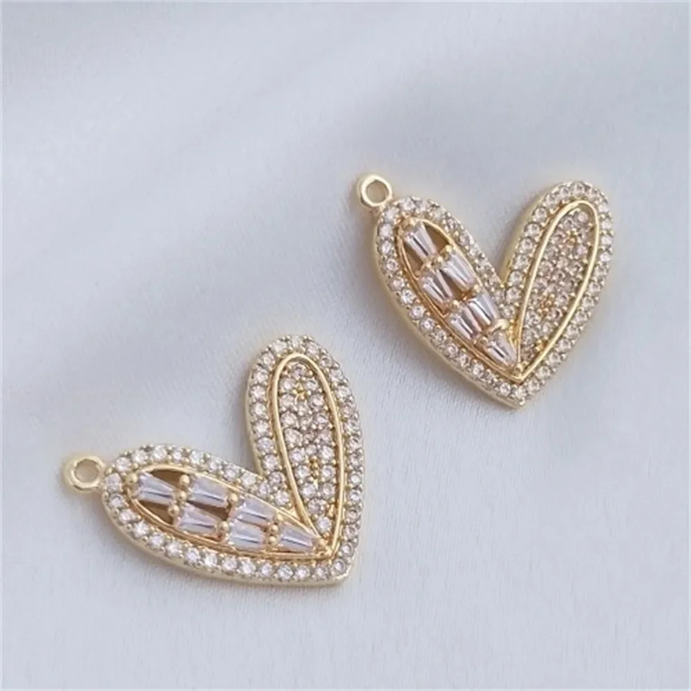 

14K Gold-filled Micro-inlaid Zircon T Square Zirconia Peach Heart Pendant Handmade Diy Bracelet Necklace Jewelry Love Pendant