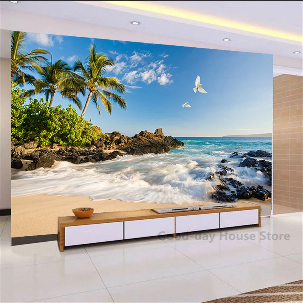 Generic 3D Po Wallpapers Modern Beach Seascape Nature Mural Living Room Bedroom Best Price