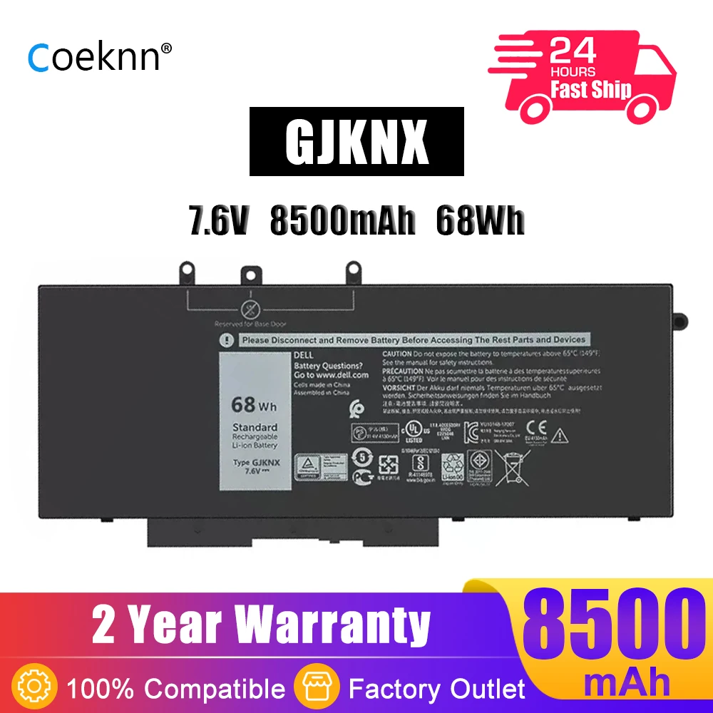 Coeknn 68Wh GJKNX Laptop Battery For Dell Latitude 5480 5580 5280 5288 5488 5590 E5580 E5490 E5590 Precision 15 3520 3530 GD1JP
Coeknn 68Wh GJKNX Laptop Battery For Dell Latitude 5480 5580 5280 5288 5488 5590 E5580 E5490 E5590 Precision 15 3520 3530 GD1JP