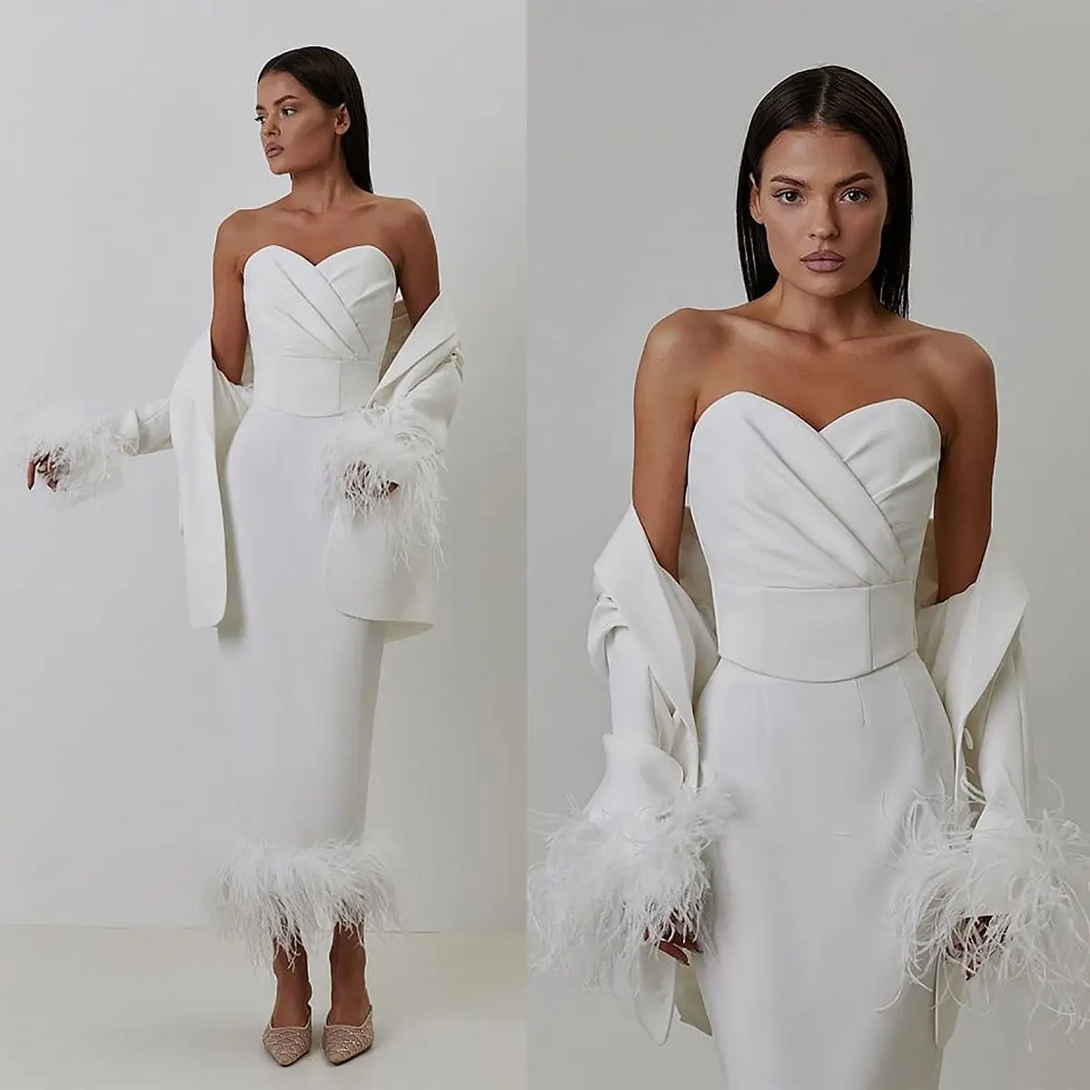 White Evening Dresses Mermaid Sweetheart Strapless Sleeveless Ankle-Length Satin Zipper New Custom
White Evening Dresses Mermaid Sweetheart Strapless Sleeveless Ankle-Length Satin Zipper New Custom