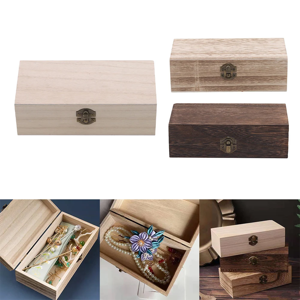 

Retro Wooden Storage Box Plain Wood With Lid Multi-function Hinged Box Gifts Packing Jewelry Case Box Home Sundries Storage Box