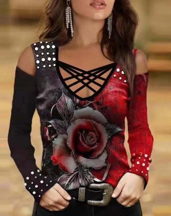 Summer Fashion 2024 Elegant Versatile Casual Top Women's Sexy Floral Print Beaded Cold Shoulder Top
Summer Fashion 2024 Elegant Versatile Casual Top Women's Sexy Floral Print Beaded Cold Shoulder Top