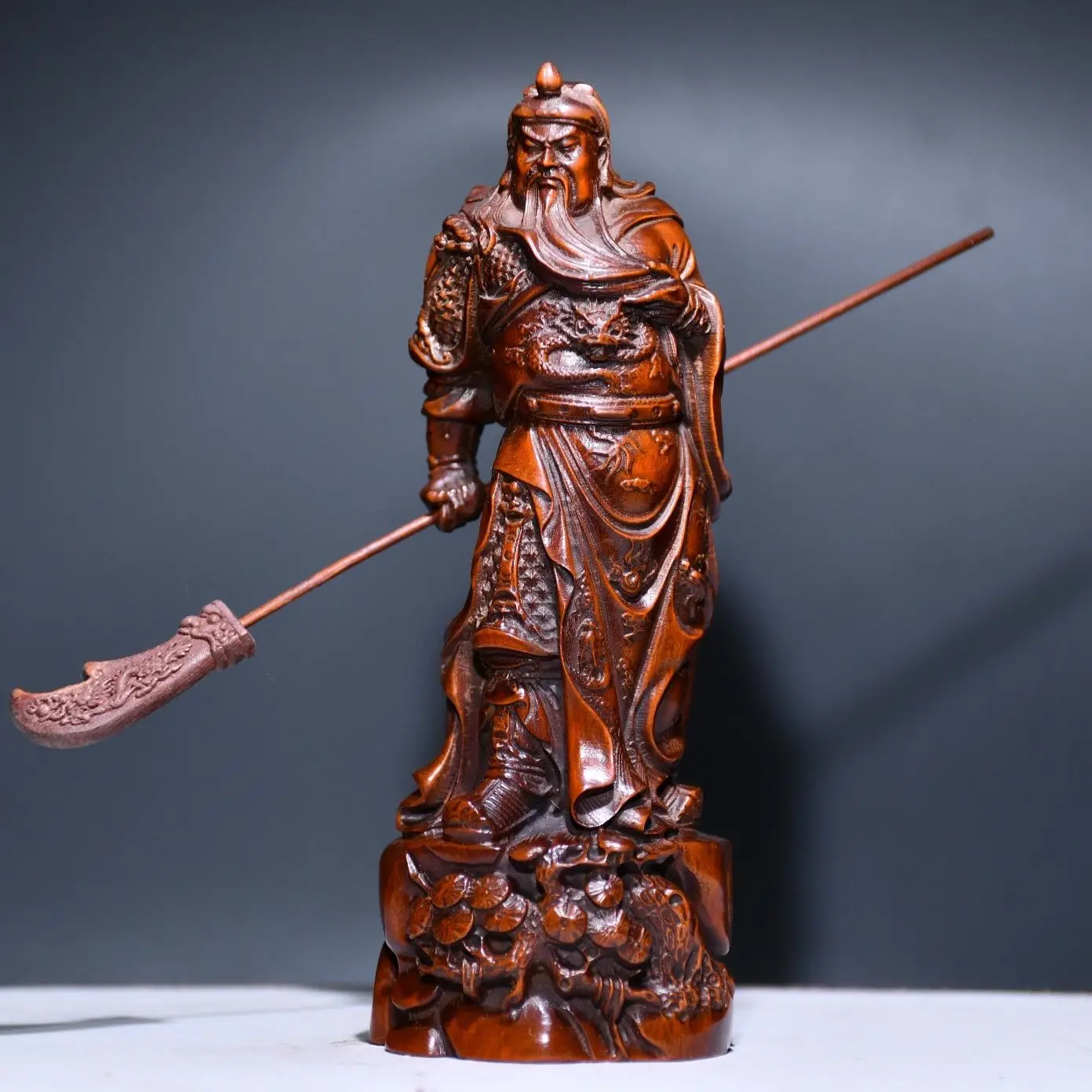 

China God of War Guan Gong Statue Wood Carving Buddha Statue Wu Cai God Guan Yu Sculpture Home Decoration God of Wealth Statue