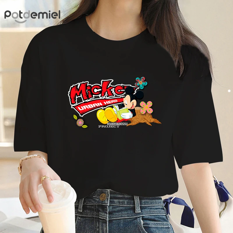 

Women Mickey Urban Hero Print T-shirts Cartoon Top Fashion Short Sleeve Summer Shirt Female Tee T-Shirt 100%Cotton