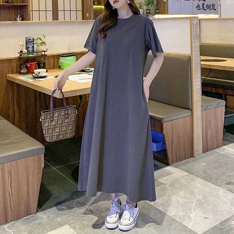 

Fat Mm Oversized 2023 New Summer Loose Fitting Casual Short Sleeved Belly Covering for Slimming and Age Reducing A-line Dress